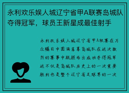 永利欢乐娱人城辽宁省甲A联赛岛城队夺得冠军，球员王新星成最佳射手